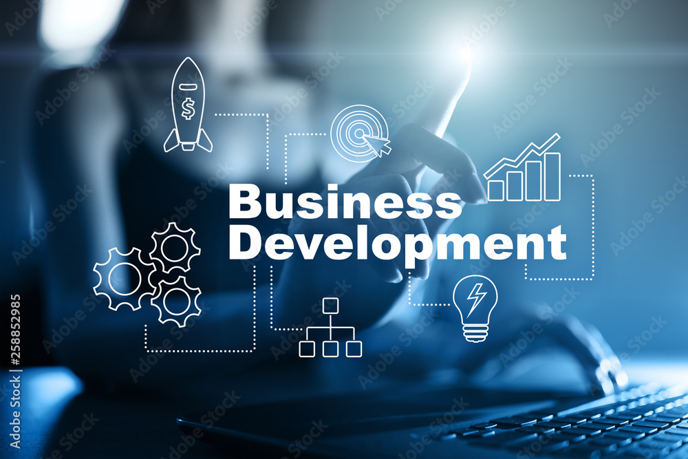 Business development concept, Strategy of  growth on virtual screen.